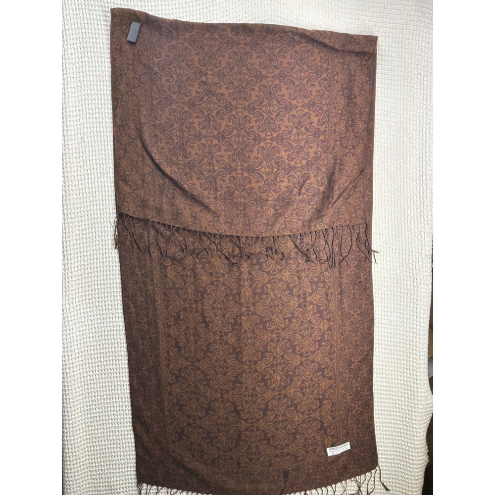 Boho Womens Pashmina Silk Blend Paisley Damask Wrap Scarf OS Brown